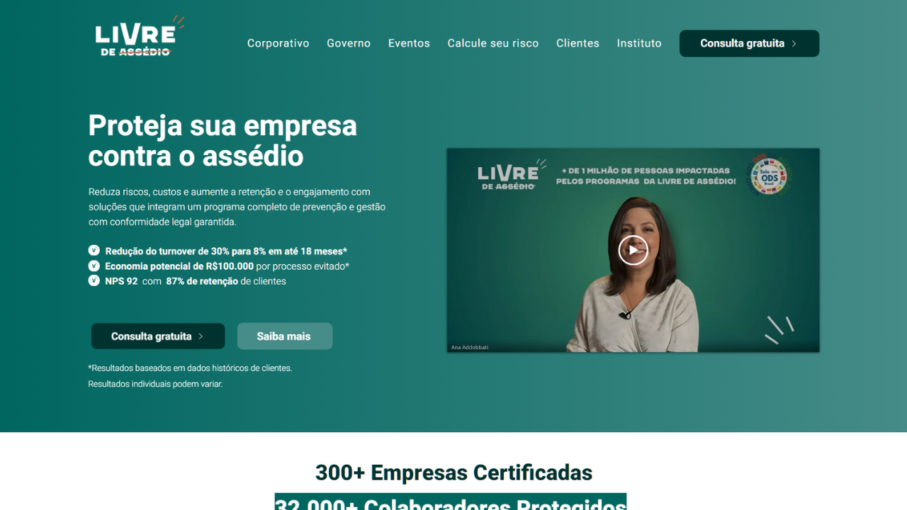 Landing Page Corporativa Livre de Assédio | Wix